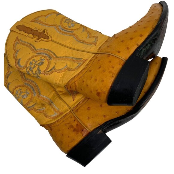 Unisex Ostrich Leather Cowboy Boots 24 1/2 Mex 7.5 W US 6 M US Rodeo Bravo - Picture 12 of 12